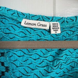 Teal colored half sleeve top made by lemon grass in extra large.